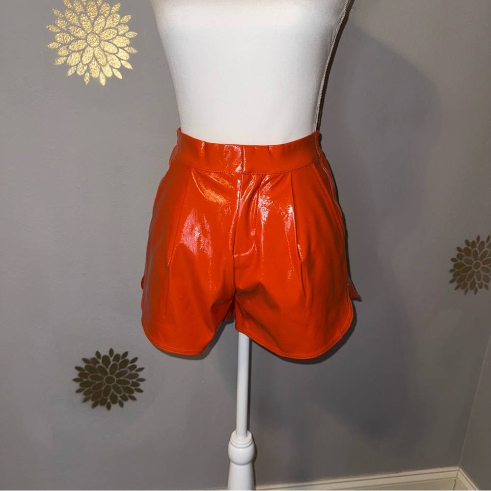 New Faux Shiny Leather Women's XS Orange Chic  Shorts‎ Halloween party!